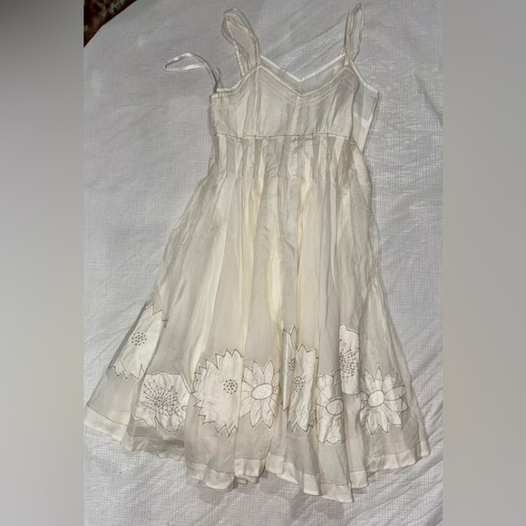 Apanage Femme Sz 4 Ivory Silk Cotton Floral Appliqué Embroidery Midi Dress - Picture 9 of 12